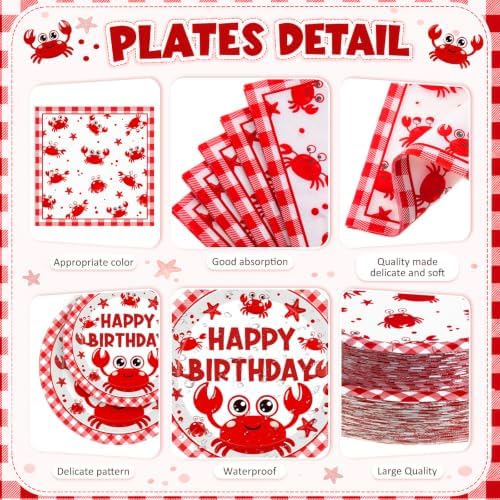 Ceenna 452 Pcs Crab Boil Party Supplies for 50, Crab Birthday Plate Napkin Cup Tablecloth Cutlery Straw Summer Seafood Boil Disposable Tableware for Sea Animals Baby Shower Picnic BBQ Party Decoration - Image 2