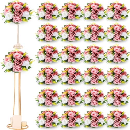 Hotop 24 Pcs Silk Rose Flower Balls,Dusty Pink, Pink, White by Hotop