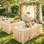 Champagne Polyester Table Cloths for Rectangle 6 Foot Tables, 1 Pack Wrinkle Free Tablecloths Stretchy Banquet Ruffle Fitted Table Cover Desk Skirt for Parties Wedding Birthday Baby Shower - Image 3