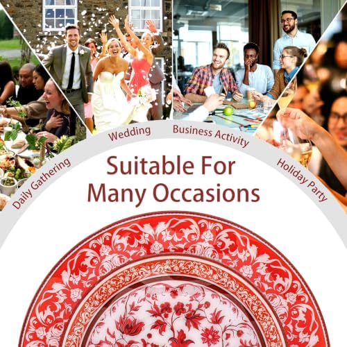 Hioasis Red Plastic Plates, Fancy Disposable Pates, 60 Pcs for 30 Guests - Image 6