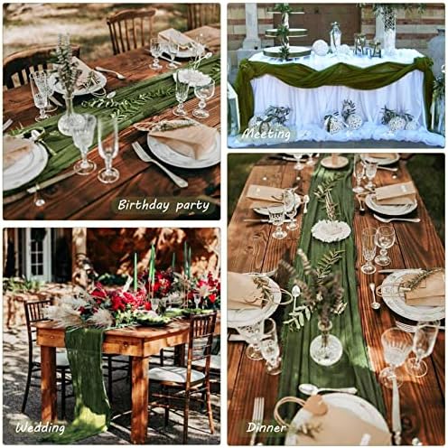 35x120 Inch Grass Green Cheesecloth Table Runner Boho Wedding Party Decor - Image 6