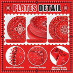 Funnymoom 400 Pcs Western Cowboy Party Supplies for 50 Guests Red Bandana Western Paper Plates and Napkins Knives Spoon Fork Cup Disposable Paisley Farm Dinner Party Set for Baby Shower Birthday - Image 2
