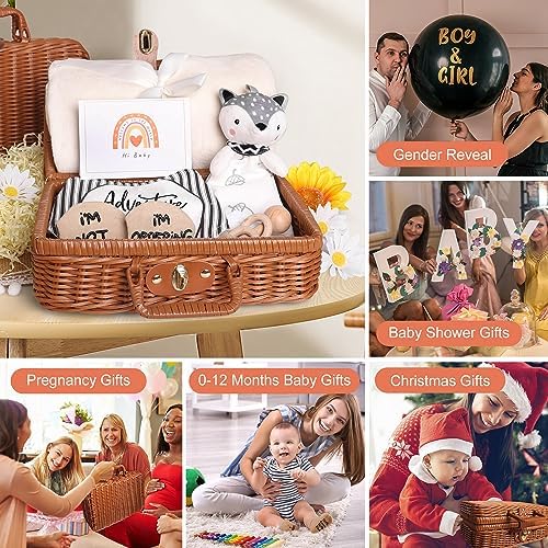 iAOVUEBY Baby Shower Gifts, Baby Gifts for Girls Boys, Unique Baby Gifts Basket Essentials Stuffs - Baby Lovey Blanket Newborn Bibs Socks Wooden Rattle & Greeting Card, Newborn Baby Gift Set - Image 6