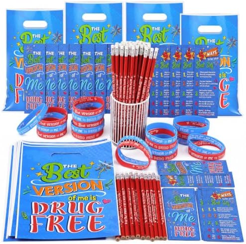 200 Pcs Drug Free Awareness Assorted Items Bulk, Red Ribbon Week Gift Favor by Resurhang