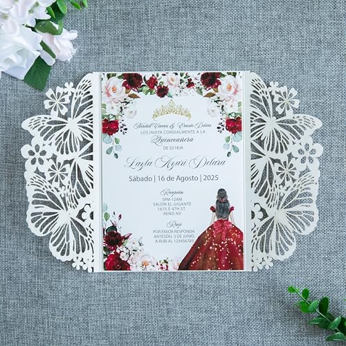 20 PCS 5.12x7.2 Butterfly Personalized Quinceanera Invitation, Customized XV Anos Laser Cut Invitation Cards with Envelopes (20 PCS Light Gold Personalized) - Image 3