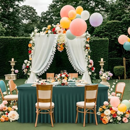 6 Pack Hunter Green Spandex Tablecloth for 8 Foot Rectangle Tables, Wrinkle Free Fitted Table Cloth Cover 8FT Green Stretchy Tablecloths with Skirt for Parties Weddings Birthday Banquet Baby Shower - Image 6