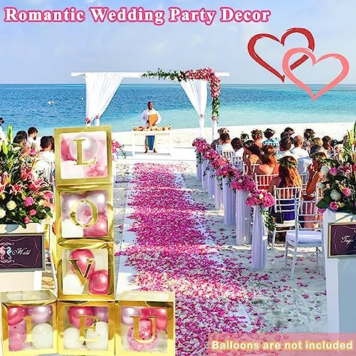 Baby Boxes with Letters, 6 Transparent Balloon Boxes with 78 Letters & Numbers, Clear Name Boxes for Baby Shower Birthday Bridal Wedding Gender Reveal Party Decorations Backdrop, Gold - Image 3