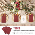 Cindeer 75 Pcs Burgundy Linen Dinner Napkins with Built in Flatware - Image 5