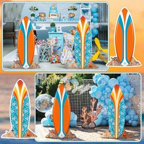 2 Pcs Summer Surfboard Prop Decoration 3.9 ft Large Surfboard Cardboard Cutout Life Size Beach Photo Booth Prop Tropical Outdoor Yard Sign for Surfing Swimming Hawaiian Luau Bar Supplies - Image 5