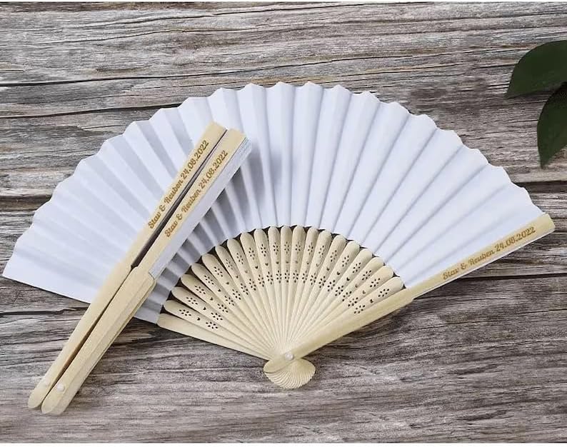 Personalized Wedding Handheld Folding Fans (200Pcs)- Engraved DIY White Paper Fan for Wedding, Custom Bamboos and Paper Fans Party Favor Dancing Props Bridal Shower Gifts (with Bags) - Image 3
