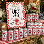 I Do BBQ Party Decorations Set 36 Pcs 12 oz Wedding Can Cooler Sleeves Bulk with Wooden Sign Rustic Red Gingham Theme BBQ Bridal Shower Decorations for Wedding Engagement Bachelorette Party - Image 6