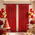 Red Glitter Sequin Backdrop Curtains 8ftx8ft Photo Drapes - Image 6