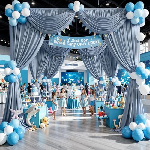 50ftx14FT Wrinkle Free Dusty Blue Backdrop Curtain for Wedding Parties - Image 4