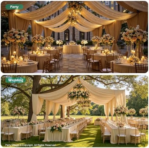 10 Panels 5ft(W) x 20ft(L) Soft Tan Ceiling Drapes for Wedding Parties - Image 3