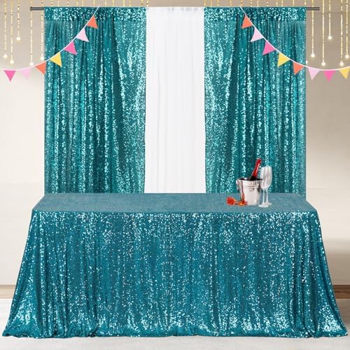 Poise3EHome Teal Sequin Tablecloth 60×120 Inch Rectangle Sparkly Fabric Table Cloth for Baby Shower Birthday Party Wedding Christmas Holiday Decoration - Image 3