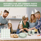 168Pcs Gingham Party Supplies for 24 Guests Thick Paper Plates and Napkins Knives Spoons Forks Cups Disposable Party Set Cutlery for Dinner Baby Shower Wedding Favor(Sage Green) - Image 6
