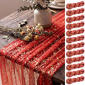 Shihanee 12 Pcs Red Gold Gauze Table Runners Sheer Cheesecloth Runner by Shihanee