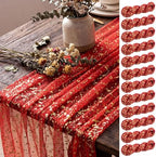 Shihanee 12 Pcs Red Gold Gauze Table Runners Sheer Cheesecloth Runner by Shihanee