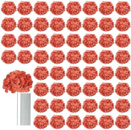 AVIVIHO 65pcs Fake Flowers Burnt Orange Hydrangea Artificial Flowers Bulk (Not Squished, No Steaming Need) Silk Flowers with Stems for Wedding Decor,Home,Baby Shower,Table Centerpieces Decoration by Aviviho