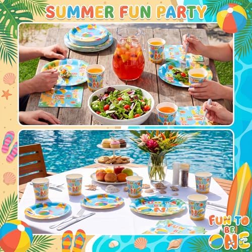 Pickmesh 250 Pcs Beach Ball Party Supplies Summer Beach Ball 1st Birthday Paper Plates Napkins and Cups Disposable Tableware Set Fun to Be One Party Decor for Hawaiian Pool First Birthday Serve 50 - Image 5