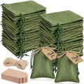 Woanger 100 Pcs Drawstring Burlap Gift Bags 4x6'' with Tags, Dark Green by Woanger