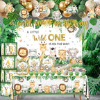Safari Baby Shower Decorations,262pcs Wild Birthday Decorations Jungle Baby Shower Decorations Plates and Napkin Cups Backdrop Banner Tablecloth Balloons Garland Boxes,Serves 20 - Image 4