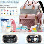 SHITIESHOU Diaper Bag Backpack Baby Bag, Baby Girl Boy Diaper Bag for Dad Mom with Pad, 16 Pockets, Pacifier Case, Large Diaper Bags Unisex for Travel(Pink Grey) - Image 2