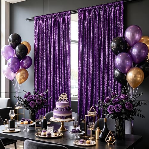 Purple Glitter Sequin Backdrop Curtains 8ftx10ft Photo Drapes - Image 7
