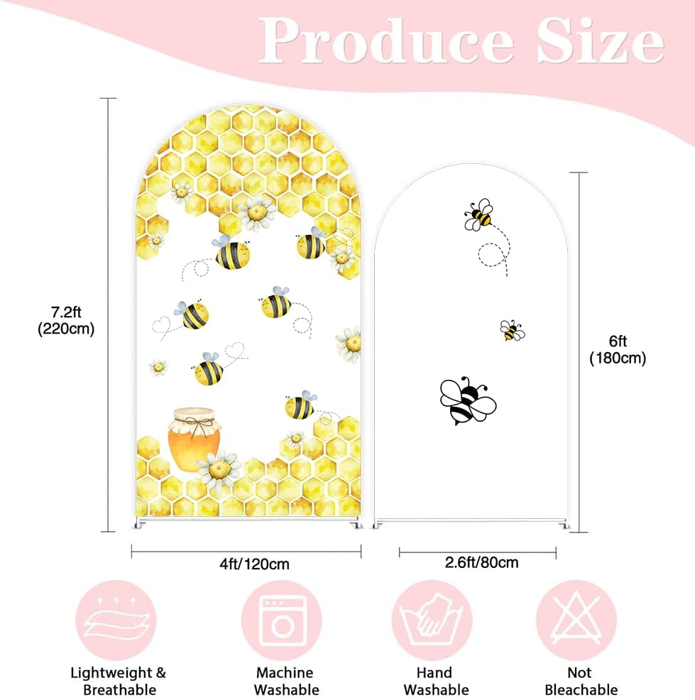 Set of 2 Arch Backdrop Covers Sweet Bee Theme Baby Shower 2PCS Spandex Stretchy Arch Cover for Honey Bees Birthday Party Banquet Decorations (Hunny,7.2FT & 6FT) - Image 4