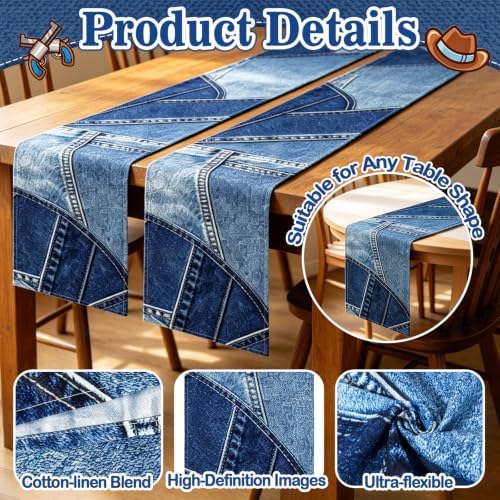 6 Pcs Blue Jean Baby Shower Table Runner Decorations - Image 3