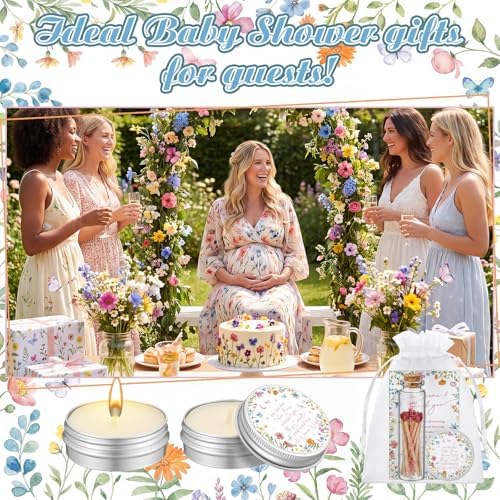 MTLEE 24 Sets Wildflower Baby Shower Favors for Guest Bulk Including Lavender Scented Candles and Empty Matches Jars with Cork Top Thank You Cards and Organza Bags for Baby Shower Party Souvenir - Image 3
