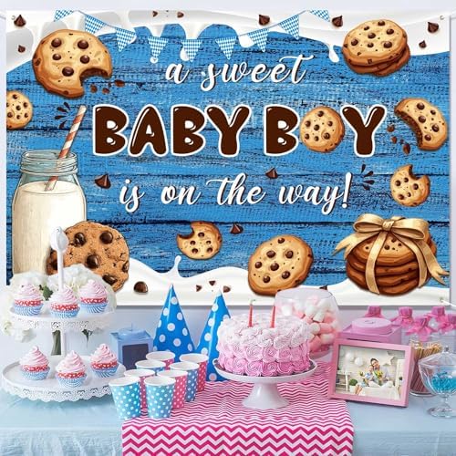 Milk and Cookie Baby Shower Backdrop A Sweet Baby Boy is On The Way Party Photo Background Milk and Cookie Baby Shower Decoration Banner Photo Booth Props 10x7ft - Image 3