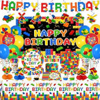 198Pcs Building Block Birthday Party Decorations with Plates, Napkins,Cups,Banner,Backdrop,Tablecloth, Balloons,Cake Toppers,Honeycombs for Boys Kids Birthday Party Supplies Serve 24 Guests by Gupesxu