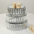3 Silver Round Stackable Metal Cake Stands with Crystal Pendant and Mirror Top Wedding Birthday Party Display Dessert Riser Pedestal Centerpieces - Image 6
