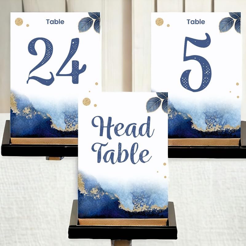 Blue Leafy Wedding Table Number Cardss 1-100 Double Sided For Reception Event Party Baby Shower Birthday 4x6 - Image 3
