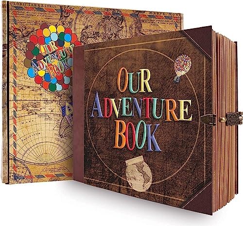 JIMBON Our Adventure Book Scrapbook Photo Album Retro Style Embossed Letter Cover Travel Diary Journal Scrap Book Kit For Couples,Memory Book For Anniversary Wedding by JimBon