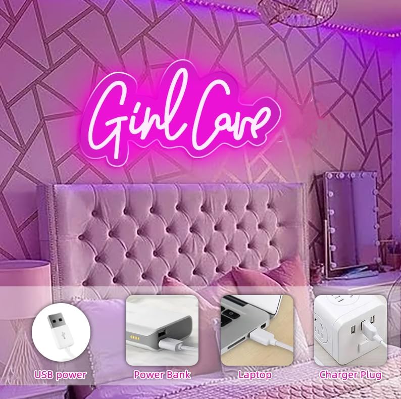 Girl Cave Neon Sign Pink Decor for Girls 15.7×7.9 inches Girl Cave Led Light for Bedroom Home Decor Wall Decor LED Neon Signs for Girls Party Gamer Room Beauty Room Nail Studio to Art Decoration - Image 7