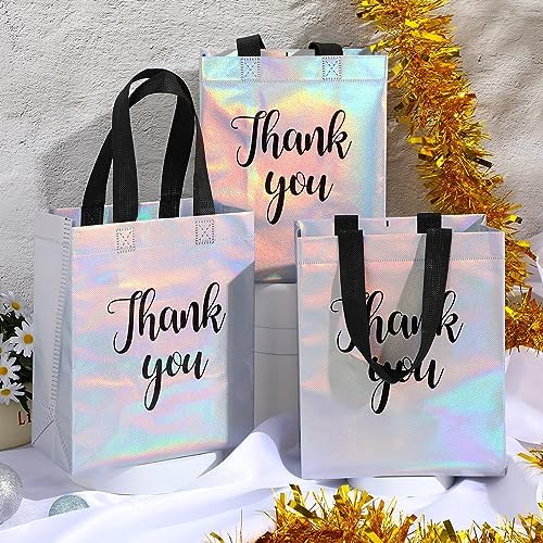 Fumete 50 Pcs Iridescent Glossy Thank You Gift Bag with Handles - Image 3