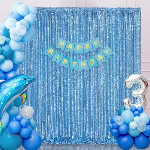 Baby Blue Sequin Backdrop Sequin Wedding Photo Curtains 10ft x 10ft - Image 2