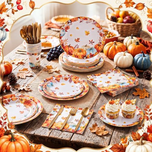 210 Pcs Fall Paper Plates Napkin Thanksgiving Party Supplies for 30 Guests - Image 2