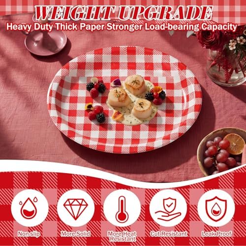 Pajean 350 Pcs Red Gingham Oval Plates and Napkins Party Supplies Red White - Image 3
