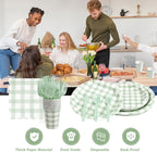 168Pcs Gingham Party Supplies for 24 Guests Thick Paper Plates and Napkins Knives Spoons Forks Cups Disposable Party Set Cutlery for Dinner Baby Shower Wedding Favor(Sage Green) - Image 4