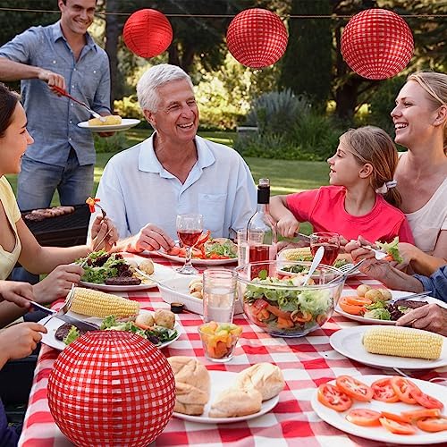 Blulu 24 Pcs Picnic Party Decorations Red Paper Lanterns Checkered Round - Image 5