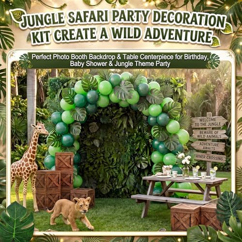 Jetec 151 Pcs Jungle Safari Party Decoration with Balloon Arch Kit and Box - Image 3