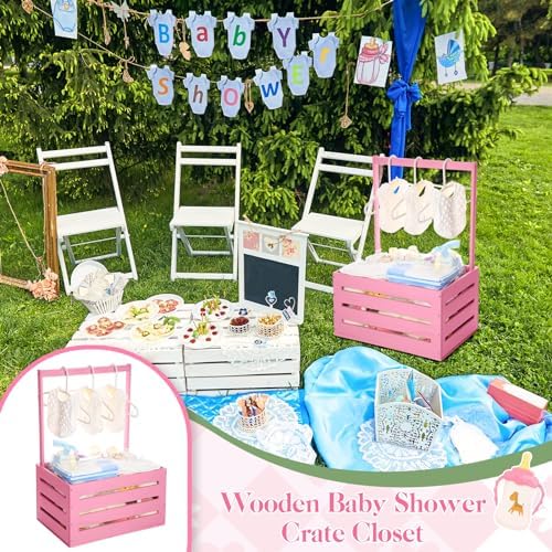 Suzile Baby Shower Crate Wooden Closet Baby Basket Gift,Pink - Image 5