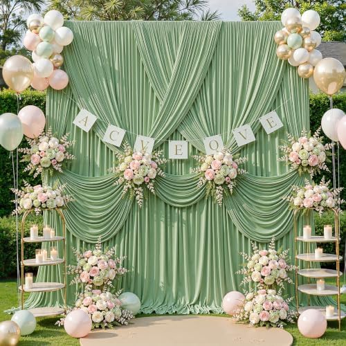 10ft x 10ft Sage Green Backdrop Curtains, Sage Green Drapes Backdrop Fabric - Image 2