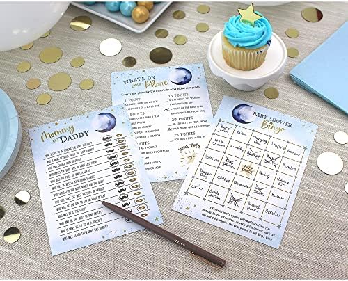 Lillian Rose"Love You to The Moon and Back" Baby Shower Game Set,Blue - Image 3