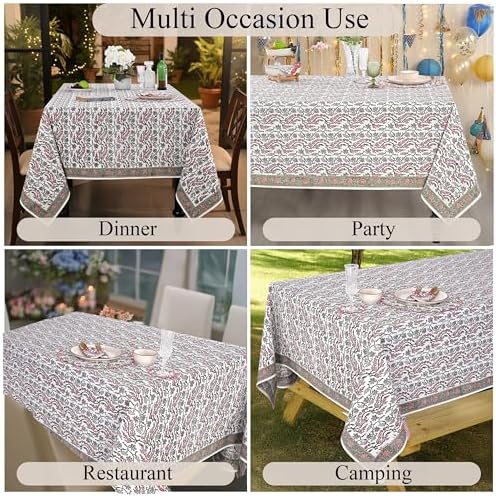 Ridhi Coral Pink Hand Block Print Cotton Tablecloth 108x70 Inch Rectangle - Image 5