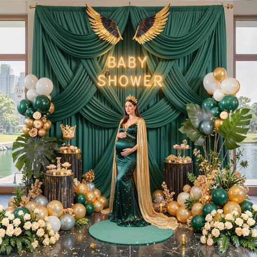 50ft x 14ft Hunter Green Backdrop Curtains for Wedding Parties, 10 Panels Wrinkle Free Polyester Fabric Drapes for Reception, Photography Background, Baby Shower & Stage Decor (5ft x 14ft Each) - Image 2