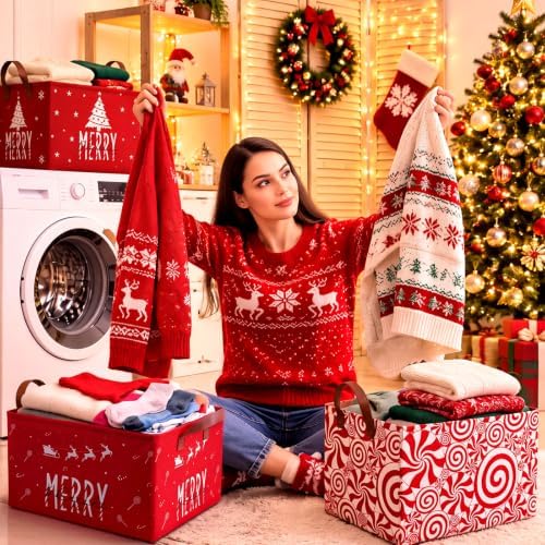 CHENGU 6 Pack Christmas Baskets Collapsible Retro Christmas Storage Bins - Image 3